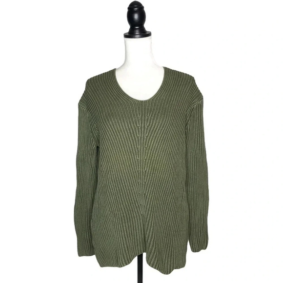 TYLER BÖE Ribbed Scoop Neck Green Long Sleeve Sweater - Picture 2 of 7